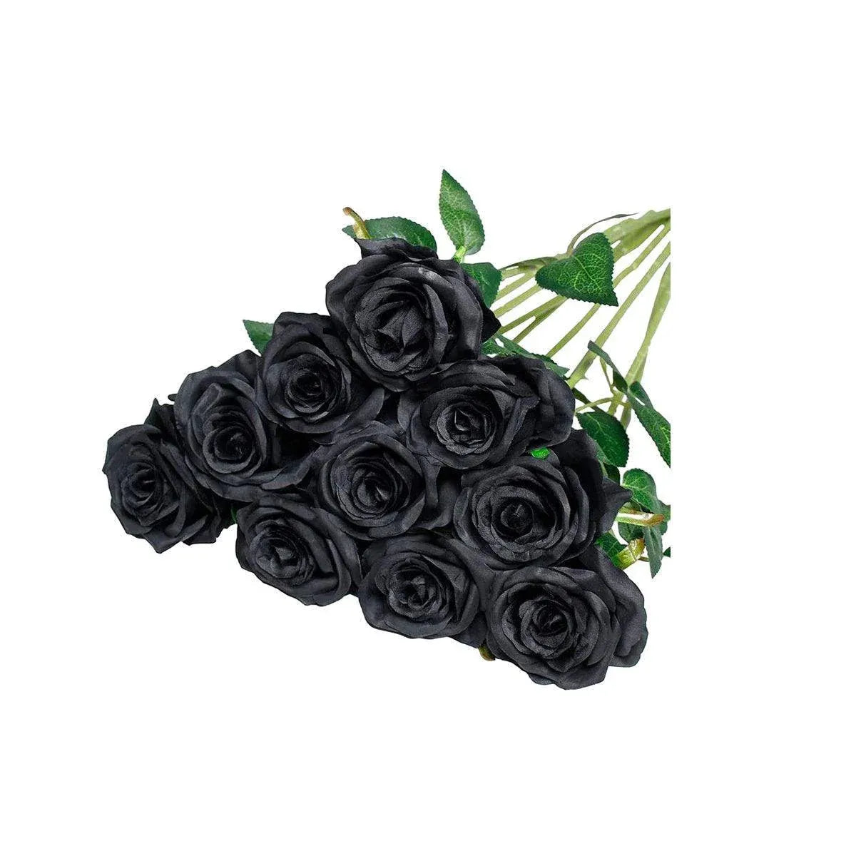 10pcs Artificial Silk Simulation Rose Flowers - Wedding Party Home Decorations - Black